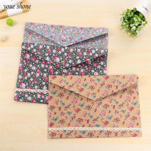 1Pcs/lots Cute A4 examination Paper Bag Cloth File Bag A4 Small Fresh Floral Stationery Bags Fabrics Buckle Storage Supplies