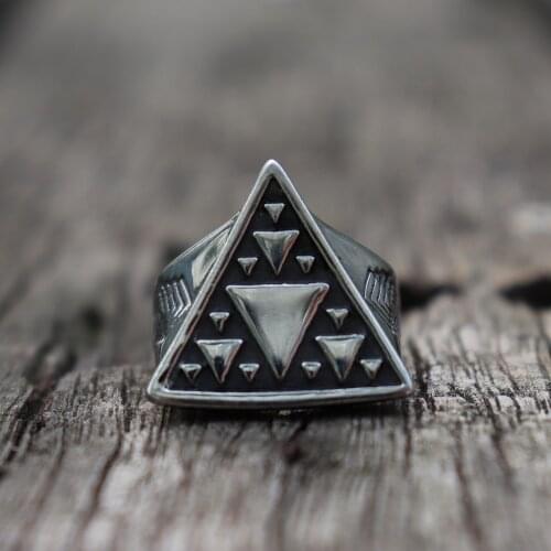 Mens Silver Color Minimalism Geometric Triangle Symbol 316L Stainless Steel Statement Rings Punk Fashion Biker Jewelry