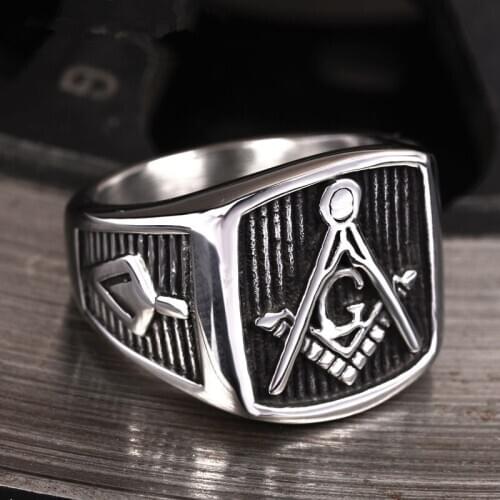 Mens Masonic Symbol Stainless Steel Ring Freemasonry Symbol Ring Templar Jewelry