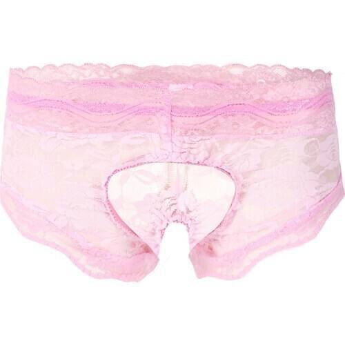 Gay Mens Briefs Sexy Lingerie Open Crotch Underwear Floral Pattern See-through Crotchless Lace Sissy Panties Exotic Nightwear