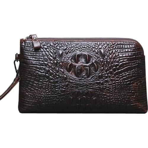 Mens Vintage Leather Fashion Business Crocodile Grain Pattern Clutch Bag Luxury Hand Bag Wallet Phone Wrist Bag Handbag