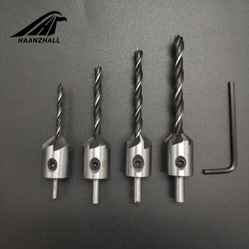 HZ TOOLS 4pcs/lot HSS 5 Flute Countersink Drill Bit Drill Press Set Reamer Screw Woodworking Chamfer Tool 3mm-6mm Carpentry
