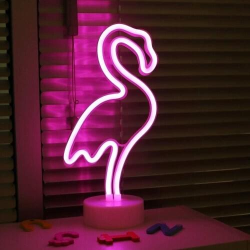 5V USB Battery Powered LED Neon Light Flamingo Shaped LED Neon Sign lamp for Home Bedroom Bar Wedding Christmas Decoration Light