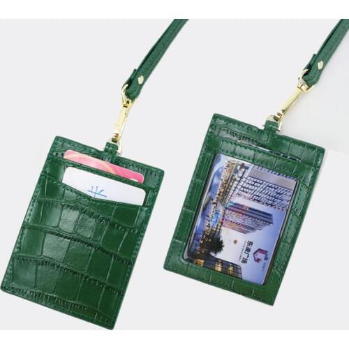 New Embossed Crocodile Leather Lanyard Card Holder For Men Women ID Card Holder Leather Monogrammed Letters