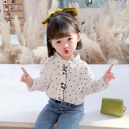 Girls' animal shape characteristic tops, autumn new fashion, Korean style baby foreign style polka dot shirts, trendy tops