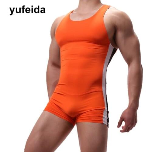 Sexy Mens Undershirts One-piece Leotard Sport Bodysuit Jumpsuit Swimwear Wrestling Singlet Underwear Boxer Shorts U convex Pouch