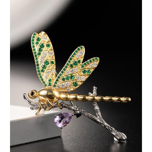 S925 silver natural eye contact with chic retro craft brooch pendant dual purpose jewelry