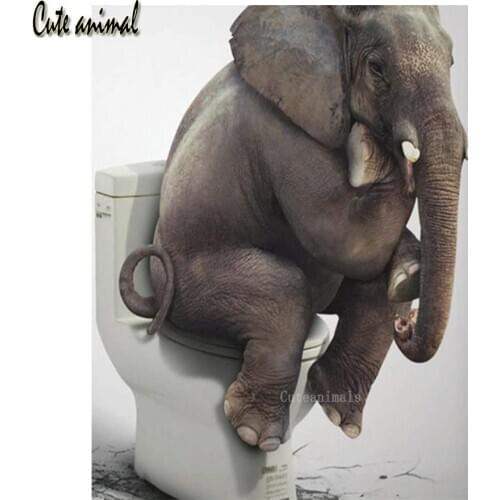 Full Square Round Drill 5D DIY Diamond Painting Elephant sitting on the toilet Decor Diamond Embroidery Mosaic Cross Stitch kit