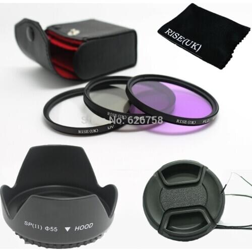 RISE(UK) 55mm UV CPL FLD Filter Set + Petal Flower Lens Hood + Front Lens Cap Cover for Sony Alpha A200 A300 A350 A230 A330 A580