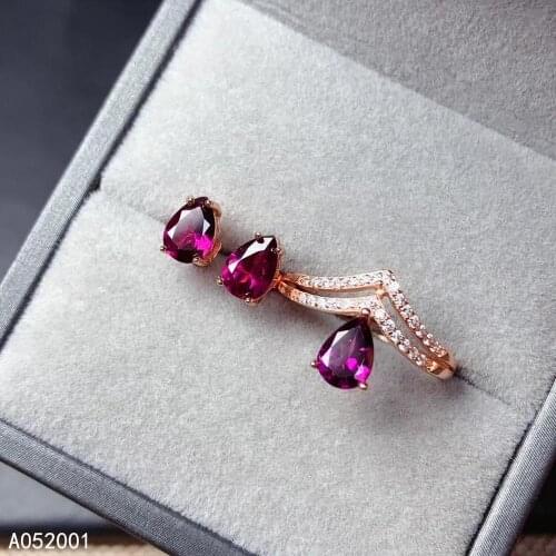 KJJEAXCMY fine jewelry natural garnet 925 sterling silver women ring earrings set support test beautiful