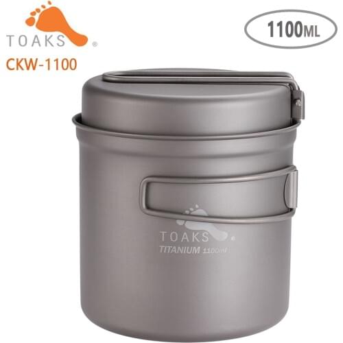 TOAKS Titanium Pan Pot Outdoor Camping Hiking Cookware Backpacking Cooking Picnic Bowl Pot Pan Set with Folded Handle CKW-1100