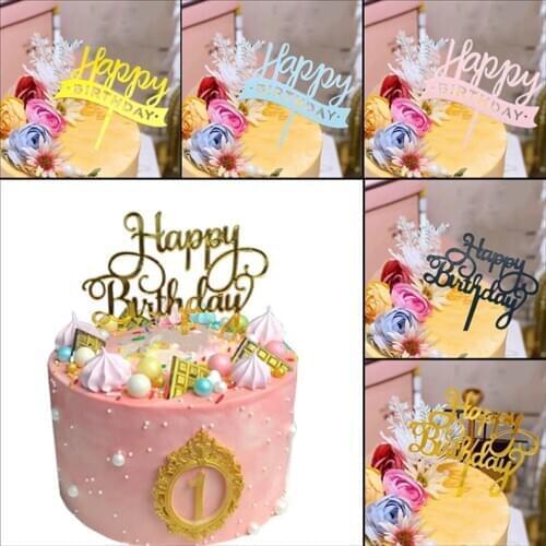 Happy Birthday Cake Topper Blue Birthday Party Decoration Supplies quality Top Beautiful Acrylic Cake Decoration Sign Party