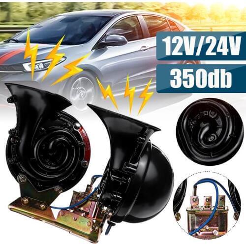 1 Pair DC 24V 350dB Universal Waterproof Snail Air Horn Sound Extremly Loud for Truck Pickup Motorbike Boat Cars Accessories
