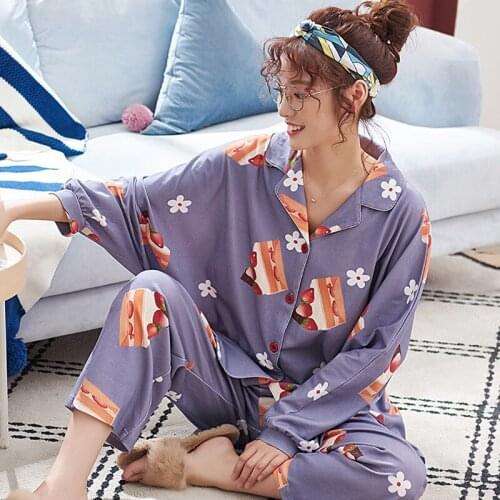 Spring And Autumn Cotton Plus Size Thin Loose Homewear Full Sleeve Pajamas Set