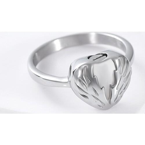 X042 Angel Wing Engraving Heart Urn Hold Loved Ones Ashes Stainless Steel Cremation Ring Women Gift Ring Jewelry #5, 6, 7, 8, 9