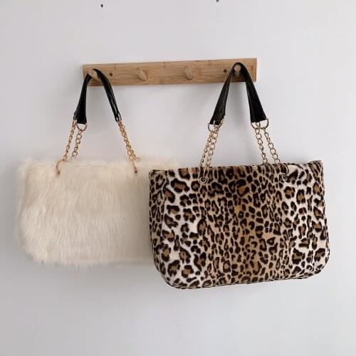 2021 Faux Fur Large Capacity Leopard Women Handbag Winter Plush Shoulder Messenger Bag Ladies Warm Crossbody Bag Girl Christmas