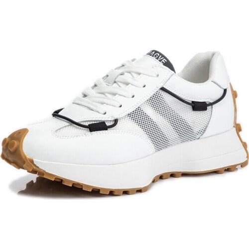 Womens Sneakers Genuine Leather 2021 New Summer Mesh Casual Shoes Women Lace-up Platform Shoes Women