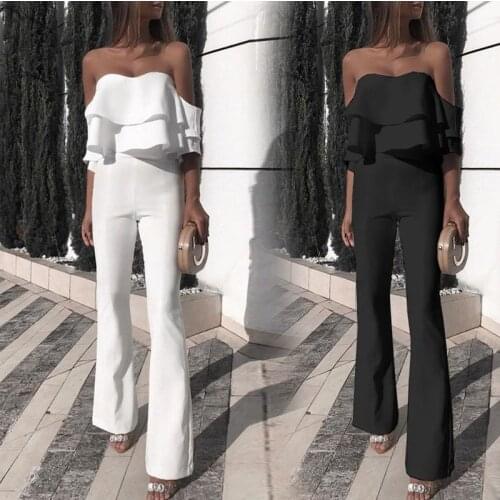 Jumpsuits for Women 2021 New Arrivals White Wide Leg Jumpsuit Elegant Ruffle Bodysuit for Prom Celebrity Evening Club