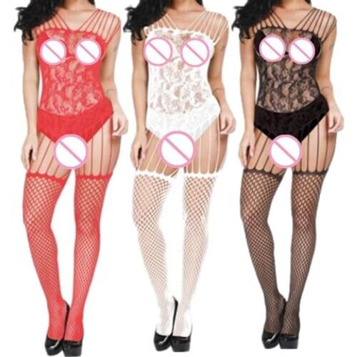 Women Lingerie Sexy Sleepwear Jacquard Bodysuit Lady Open Crotch Jumpsuits BodyStocking Teddies Fishnet Underwear Female Pajama