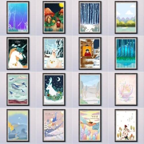 1-3 Simple Aesthetic Dream Childrens Indoor Art Decoration Illustration Animal Landscape Multicolour Wall Silk HD Poster Gift
