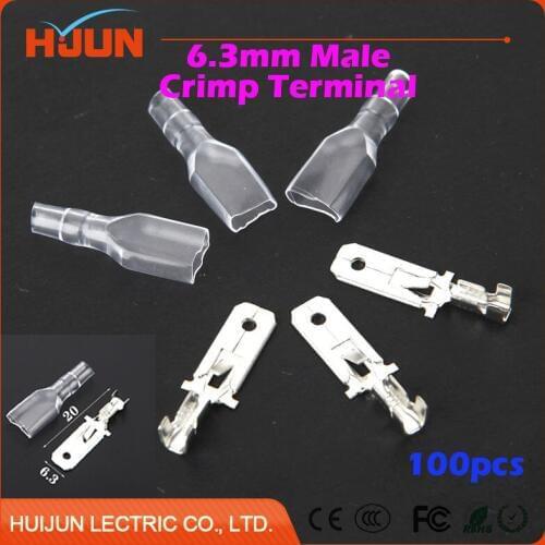 100pcs/lot 6.3mm Crimp Terminal Splice Male Spade Connector Splice With Case
