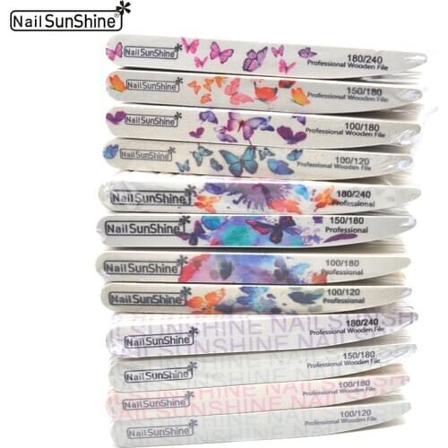 100 Pcs Printed Flower Sandpaper Nail File 100/120//150/180/240 Thick Wooden Buffer Professional Sanding File Manicure Pedicure