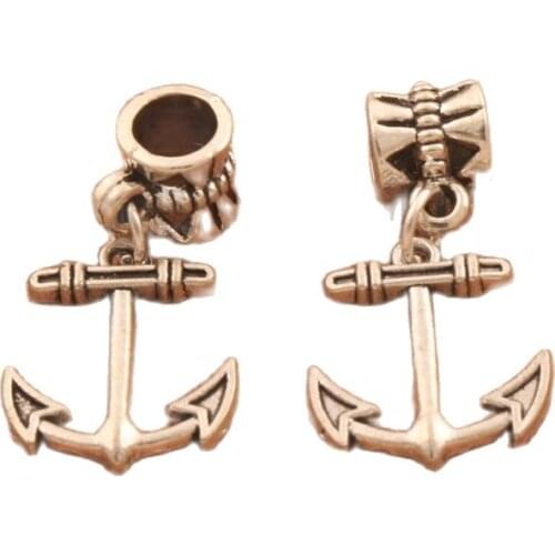 35pcs 14x27mm Zinc Alloy Tiny Anchor Charm Beads Dangle Fit European Bracelets B004