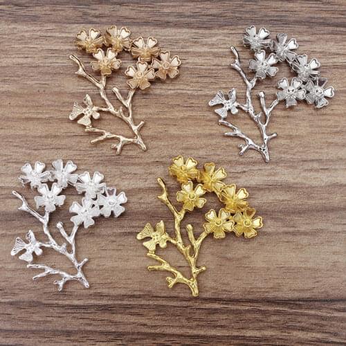 5pcs 52x44mm Flower Vine Leaf Bridal Headwear Accessories Supplier for DIY Jewelry Making Brooch Hairpin Decoration Findings