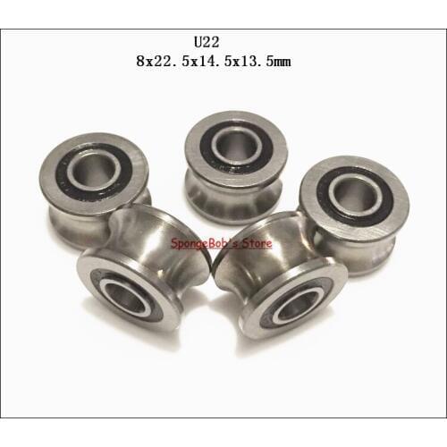 5pcs/Lot U22 8x22.5x14.5x13.5mm U Groove Bearing Steel Deep Groove Ball Bearing Traces Walking Guide Rail Bearing