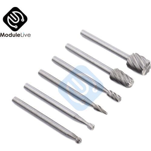 6PCS Mini Rotary Drill Tool Alloy Kit Cutting Craft Carving Electric Grinder Milling Burrs Cutter Set Woodworking Carving Kit