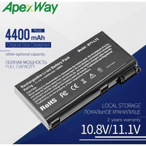 ApexWay 10.8V 6Cells 4400mAh BTY-L74 Laptop Battery MSI L74 L75 A5000 A6000 CX500 CX500DX CX705X CX623 EX460 EX610 CX700 CX620