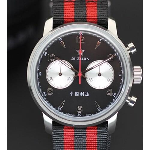 42mm Panda 1963 Pilot Mens Chronograph Watch 1901 Seagull Mechanical Hand Wind 3D Dome Sapphire Dial Watches with Swan-neck