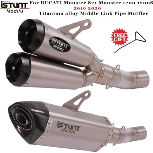 For 2019-2020 Ducati Monster 1200 821 Motorcycle Exhaust Titanium Alloy Middle Link Pipe Double Hole Muffler Slip On Monster 821
