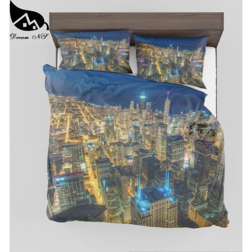 Dream NS Classic Bedding Set Fashion City View Home Textile Set Bedding Modern Printed Bed Sheets Pillow Cases Household Bedding