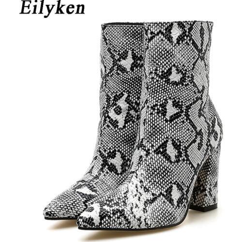 Eilyken Women Zipper Boots Animal Prints Ankle Boots Square heel Fashion Pointed toe Ladies Sexy shoes 2021 New Chelsea Boots