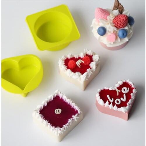 Round Square Shape Candle Mold DIY Love Heart Silicone Soap Making Molds Fondant Cake Decoration Handmade Soap Mould