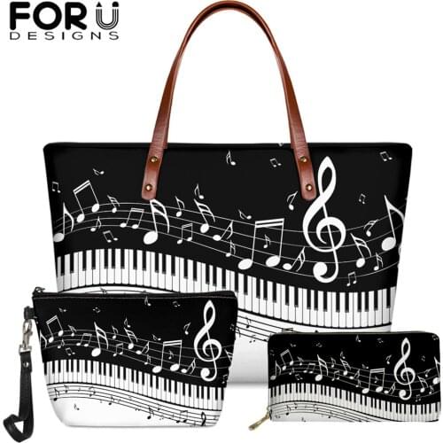 FORUDESIGNS Piano Music Note Print Famous Women Brand Handbags 2020 Fashion Shoulder Bag Casual Totes Large Clutch Leather Purse
