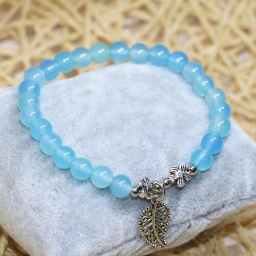 Hot-selling 6mm blue natural aga-te sermi-precious stone carnelian onyx round beads bracelet jewel for ladies 7.5inch B1992