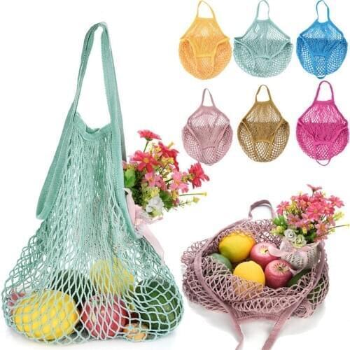 Cotton Mesh Net Shopping Bag Reusable Foldable Fruit Storage Handbag Totes Women Shopping Mesh Net Supermarket Grocery Tote Bag