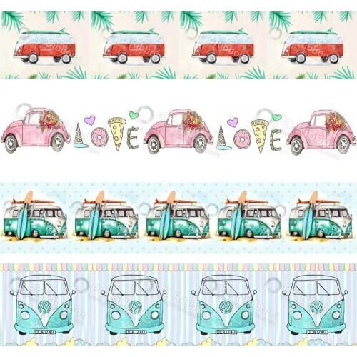 Custom White Cartoon Cars Transfer Printed Polyester Grosgrain 50 Yards Diy Bows Band Drective Gift Wrap Ribbons