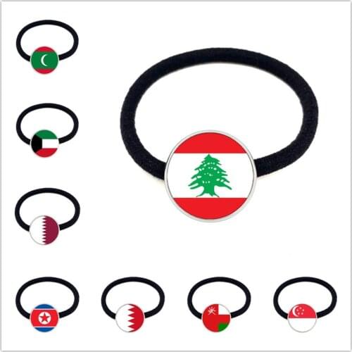 Kuwait,Qatar,North Korea,Bahrain,Oman,Singapore National Flag Headband 20mm Glass Cabochon Elastic Hair Bands Jewelry For Women