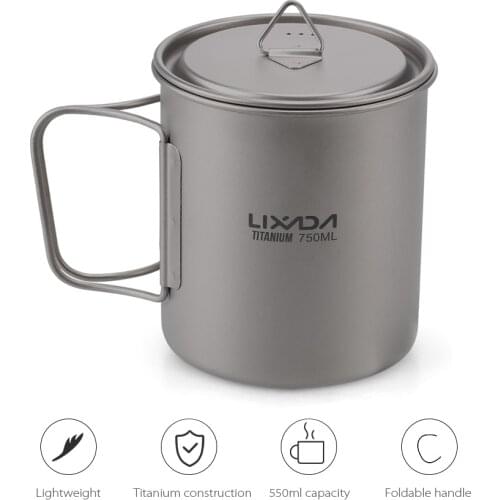 Lixada Outdoor Titanium Mug Hiking Cookware Camping Tableware Travel Kitchen Equipment Picnic Utensils