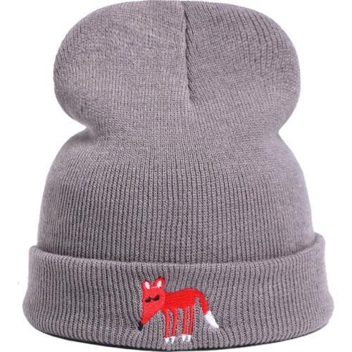 Cute Fox Embroidery Hats For Woman Men Beanies Winter Autumn Knitted Hat Solid Color Hip-hop Beanie Caps New Warmer Casual Cap