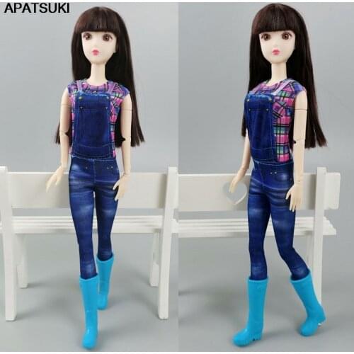 Fashion Doll Clothes For Barbie Doll Outfits Colorful Plaided Top Denim Pants Bodysuit Rompers BJD Doll 1/6 Dolls Accessories