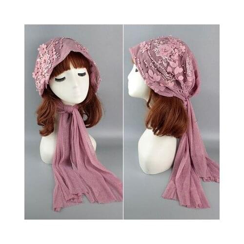 Moslem Arabic Chiffon Wrap Appliques Hijab Caps Dubai Fashion