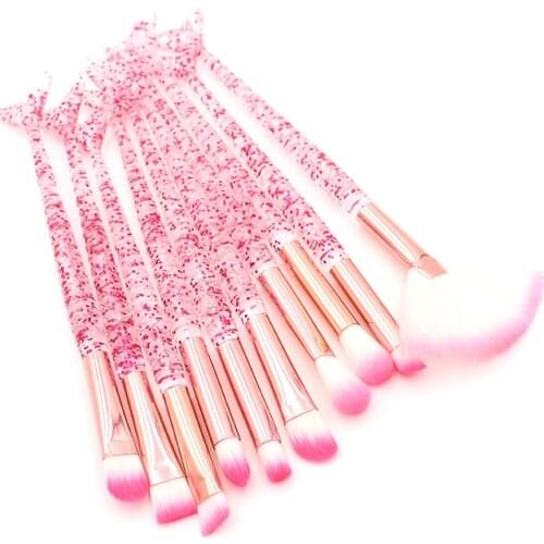10 Crystal Makeup Brushes, Pink Mermaid Makeup Brush Set, Eye Shadow, Blusher, Foundation Brush, Lip Brush, Makeup Tool