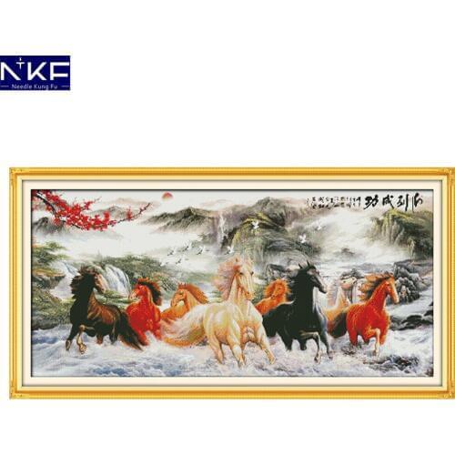 NKF Wishing You Every Success Cross Stitch Handmade Craft Needlework Embroidery Kit Animal Cross Stitching Set for Home Decor