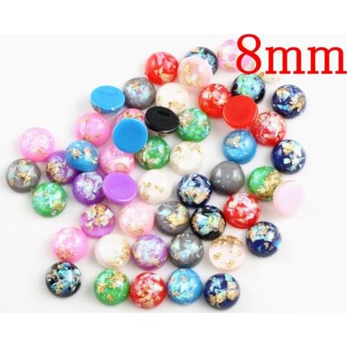 New Fashion 8mm 40pcs/Lot Mix Color Built-in metal foil Flat back Resin Cabochons Cameo