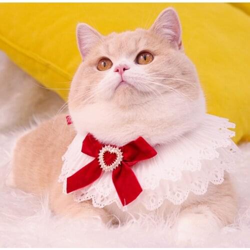 New Princess Lace Diamond Collar for Cat Red Dog Bows Necklace ribbon Jewelry Pet Scarf Cute Kitty Puppy Accessories for Gifts