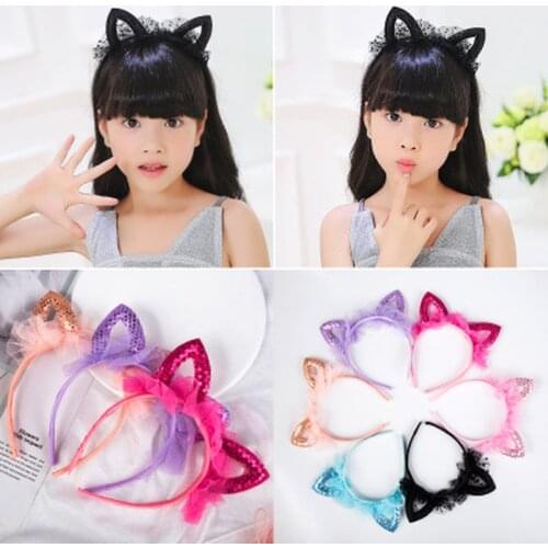 Cute Shiny Sequins Cat Ears Headband for Girl Manual Cat Ears Hairband Kid Hair Accessories for Women Cartoon Headband